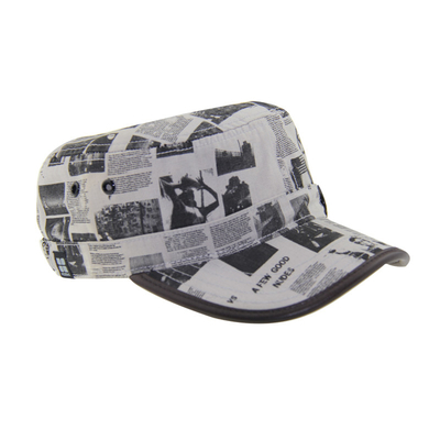 Chapéu de lona militar personalizável Pre curvado PU Leather Binding