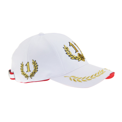 Capuz de corrida de F1 branco personalizável 6 painéis bordados metálicos de ouro