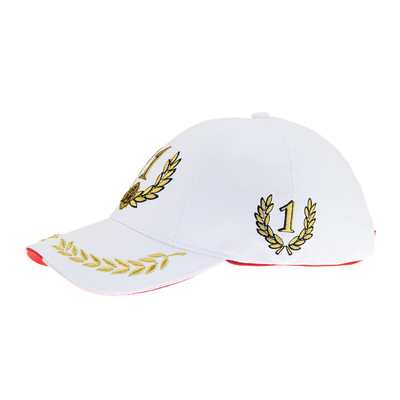 Capuz de corrida de F1 branco personalizável 6 painéis bordados metálicos de ouro
