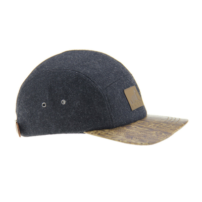 Bamboo PU lã de acampamento Baseball Cap 5 Painel Snapback Chapé com logotipo em relevo de couro