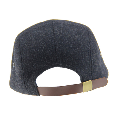 Bamboo PU lã de acampamento Baseball Cap 5 Painel Snapback Chapé com logotipo em relevo de couro