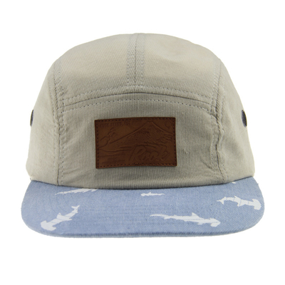 Impressão personalizada Chapéu Snapback de Corduroy com Pico Flat e Faixa de Couro