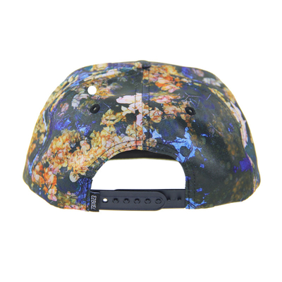 100% poliéster 7 Painel Snapback Custom Camp Hat com logotipo de mancha de couro na frente