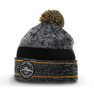 Caloroso Inverno Homens Pom Pom Beanie Chapéus Beanie Heathered Com Rubber Badge Logotipo