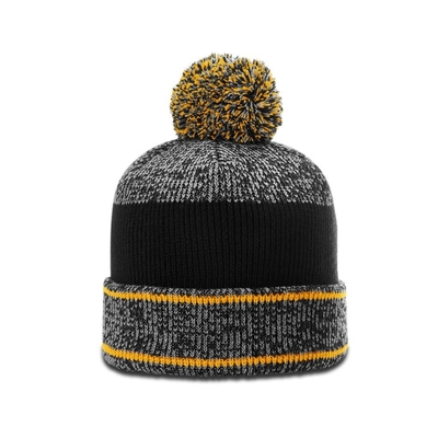 Caloroso Inverno Homens Pom Pom Beanie Chapéus Beanie Heathered Com Rubber Badge Logotipo