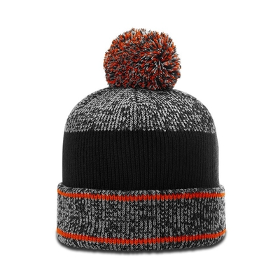 Caloroso Inverno Homens Pom Pom Beanie Chapéus Beanie Heathered Com Rubber Badge Logotipo