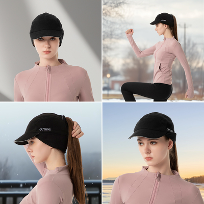 Chapéu de rabo de cavalo de lã para mulheres Chapéu de inverno refletor com aquecedor de orelhas