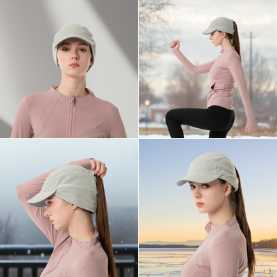 Chapéu de rabo de cavalo de lã para mulheres Chapéu de inverno refletor com aquecedor de orelhas