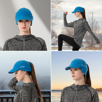 Chapéu de rabo de cavalo de lã para mulheres Chapéu de inverno refletor com aquecedor de orelhas