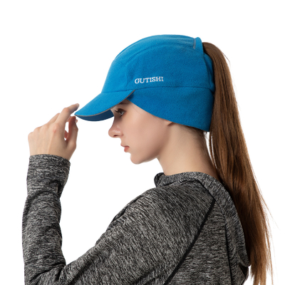 Chapéu de rabo de cavalo de lã para mulheres Chapéu de inverno refletor com aquecedor de orelhas