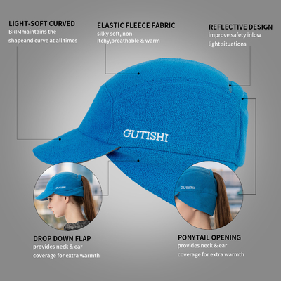 Chapéu de rabo de cavalo de lã para mulheres Chapéu de inverno refletor com aquecedor de orelhas