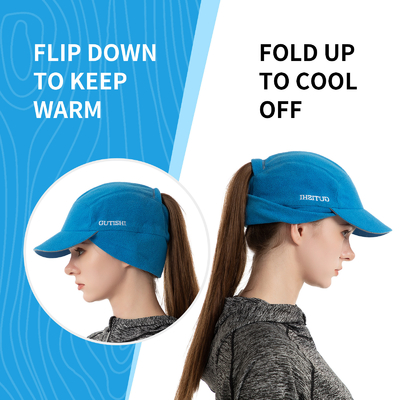 Chapéu de rabo de cavalo de lã para mulheres Chapéu de inverno refletor com aquecedor de orelhas