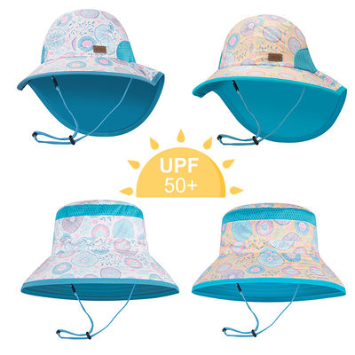 Chapéu UV da cubeta da proteção do verão em volta do poliéster 100% da borda 46cm para bebês