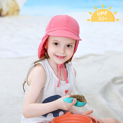 Poliéster 100% largo da borda UPF 50+ dos chapéus da praia das crianças da tampa 46cm do pescoço