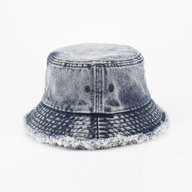 OEM ODM Lavado As bordas de cru Jeans Chapéus de balde Vintage Chapéu de balde clássico