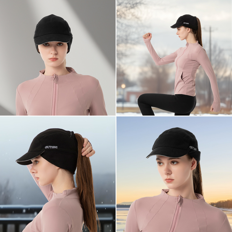 Chapéu de rabo de cavalo de lã para mulheres Chapéu de inverno refletor com aquecedor de orelhas